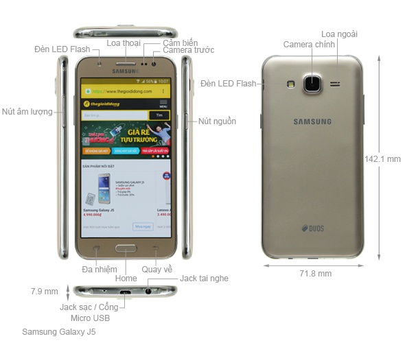 Điện thoại Samsung Galaxy J5 (2015) trưng bày