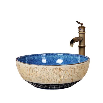 Chậu rửa lavabo gốm sứ nghệ thuật LAV0050 – Họa tiết sen sống động chân thực