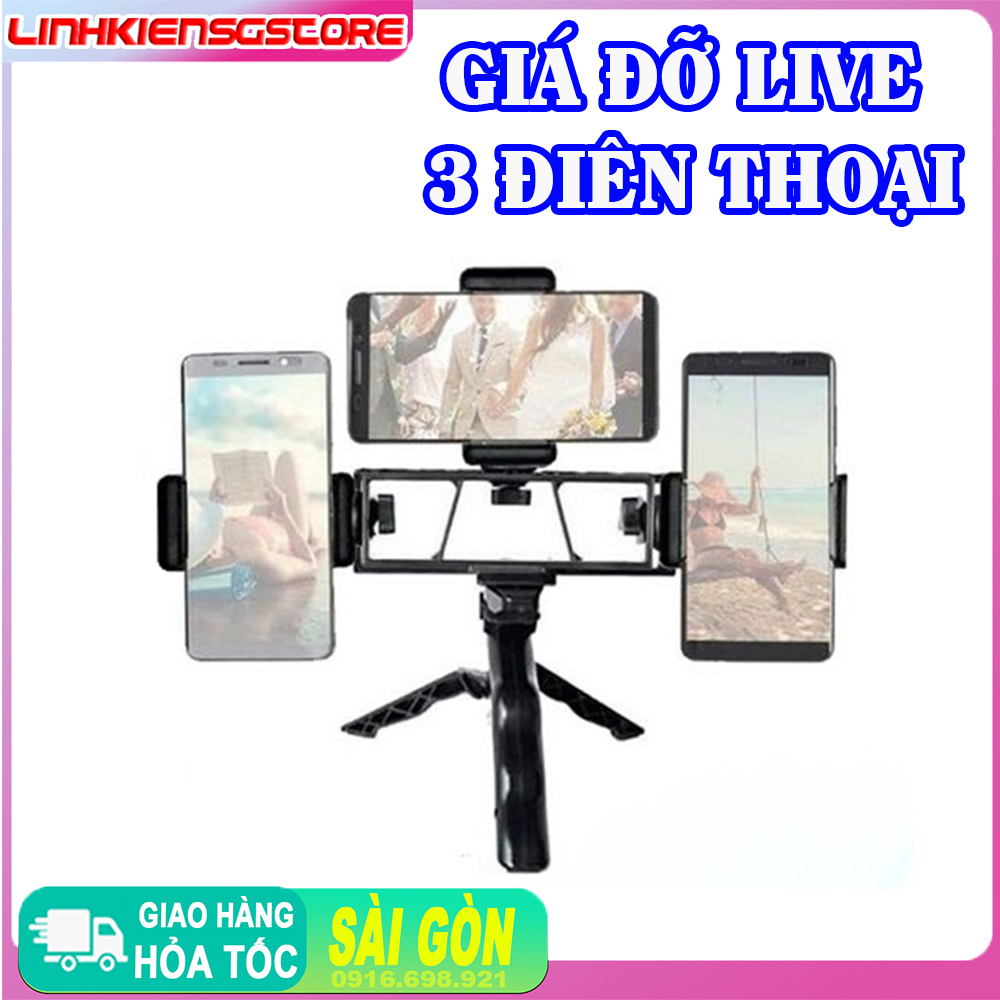 Giá đỡ 3 đt live multi clip 3 chân 3in1 xoay 360 độ