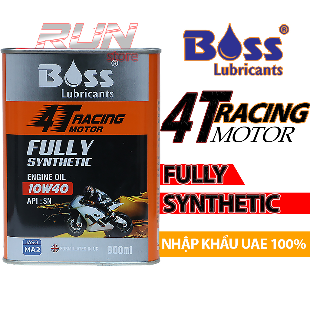 Nhớt Tổng Hợp Nhập Khẩu cao cấp BOSS RACING Motor 4T 10W40 MA2 0.8l