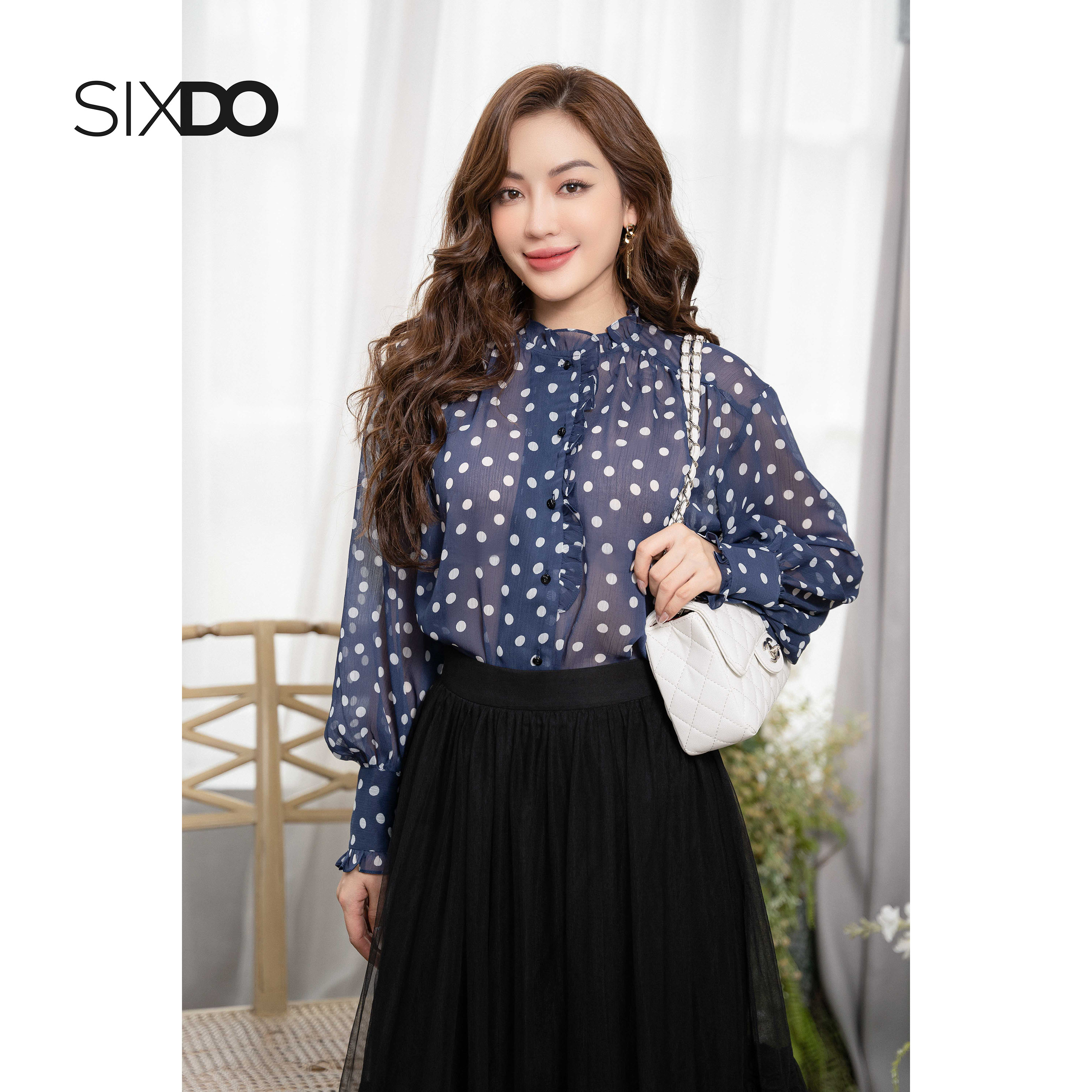 Áo sơ mi voan hoa dài tay SIXDO (Long Sleeves Voile Shirt)
