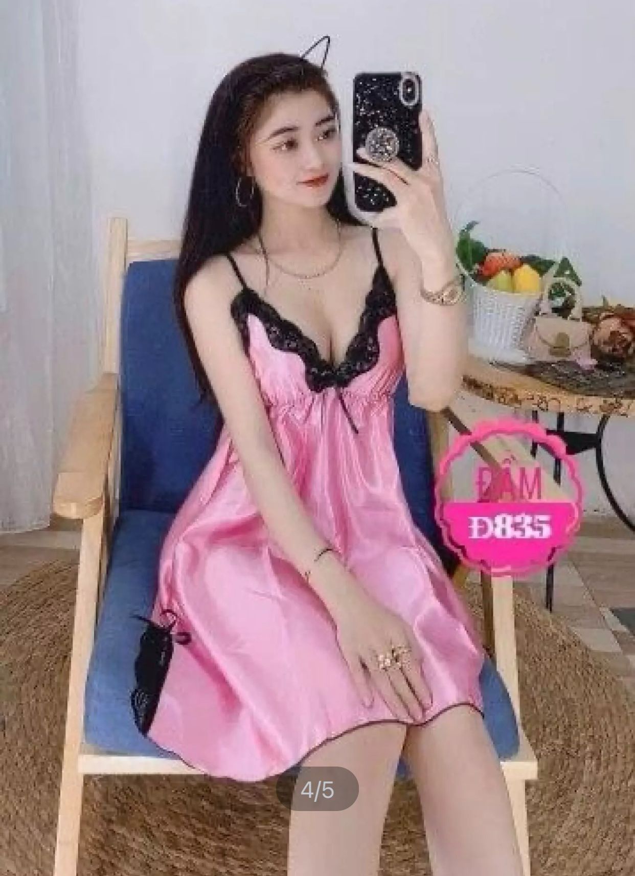 Đầm Ngủ Phi Lụa Phối Ren,Mềm Mại Quyến Rũ Freesize Dưới 60kg