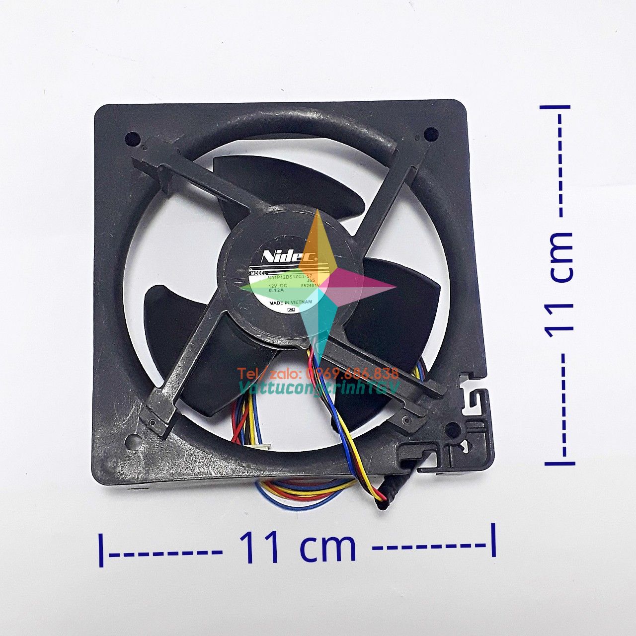 Quạt tủ lạnh PANASONIC Inverter DC12V-0.12a NIDEC, 4 dây, 3 cânh, KT11cmx11cm