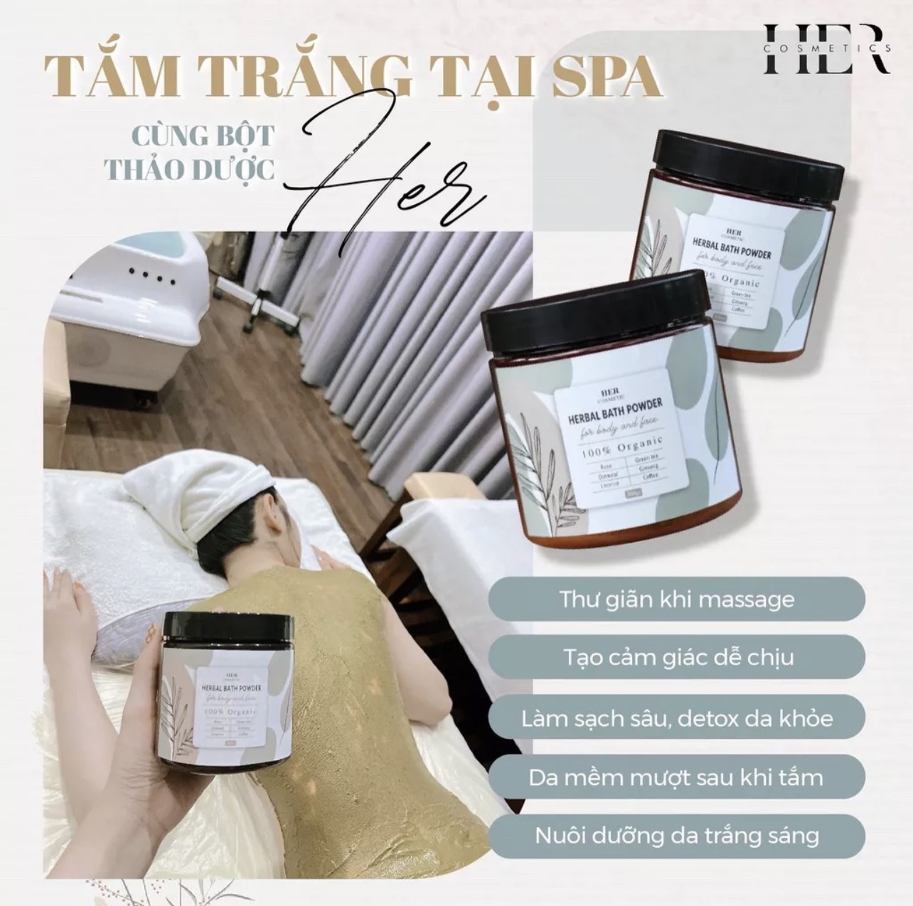 Bột Tắm Trắng Thảo Dược Her Cosmetic Dạng Hủ