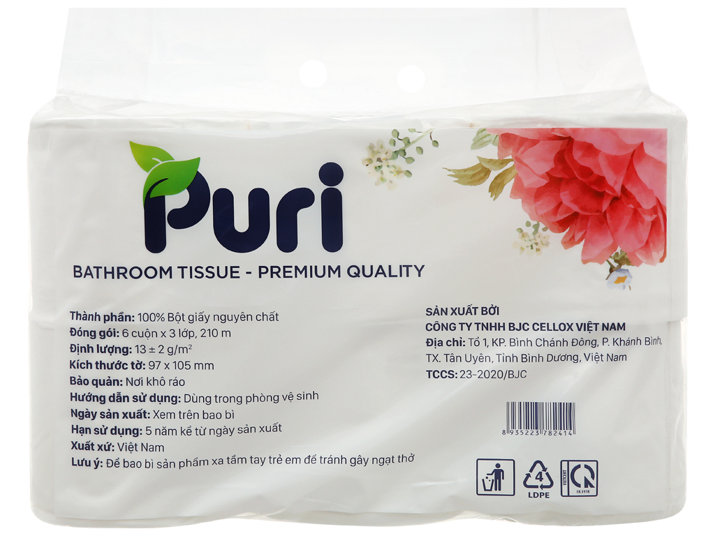 6 cuộn giấy vệ sinh Puri Premium Quality 3 lớp