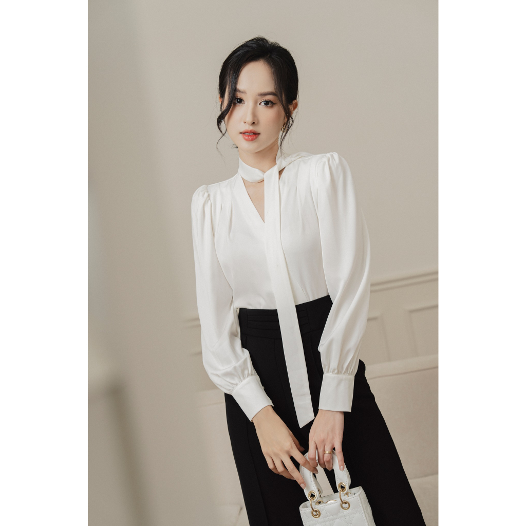 Áo sơ mi cổ vạt dây tay măng sec tiinstore ahd742