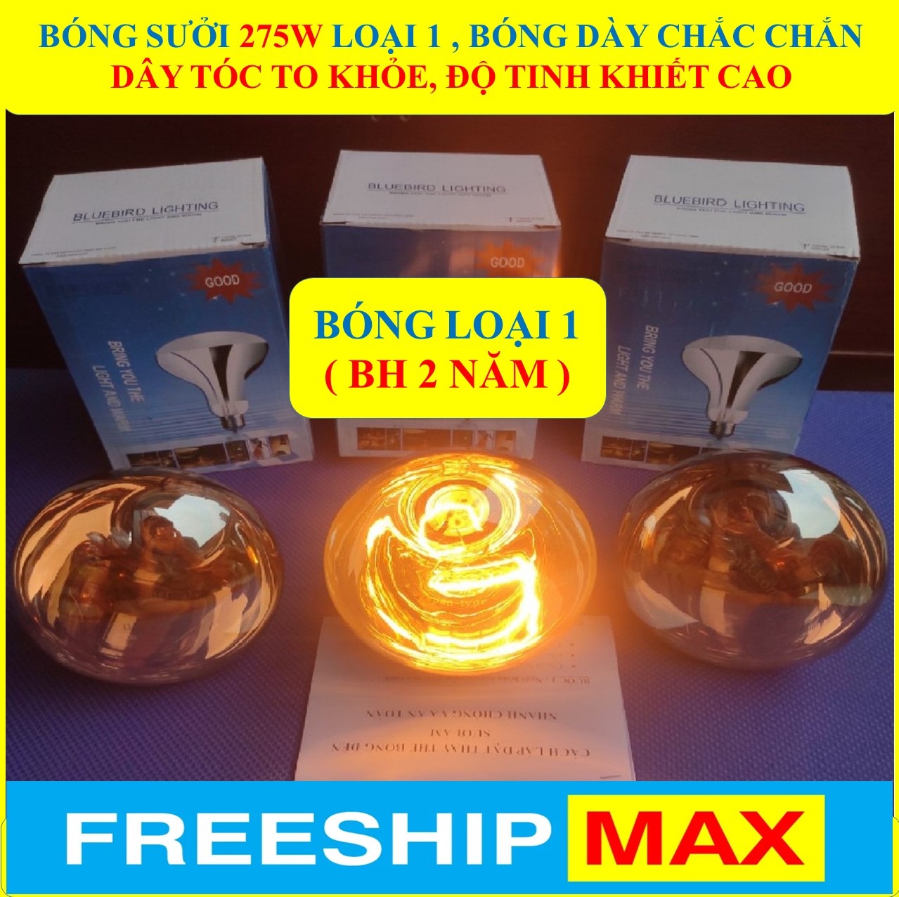 Bóng đèn sưởi phòng tắm Nikkon E27 - 275W cao cấp + (BH 2 NĂM) BÓNG LOẠI 1 ĐỘ TINH KHIẾT CAO BÓNG DÀY CHẮC CHẮN RẤT AN TOÀN & BỀN BỈ