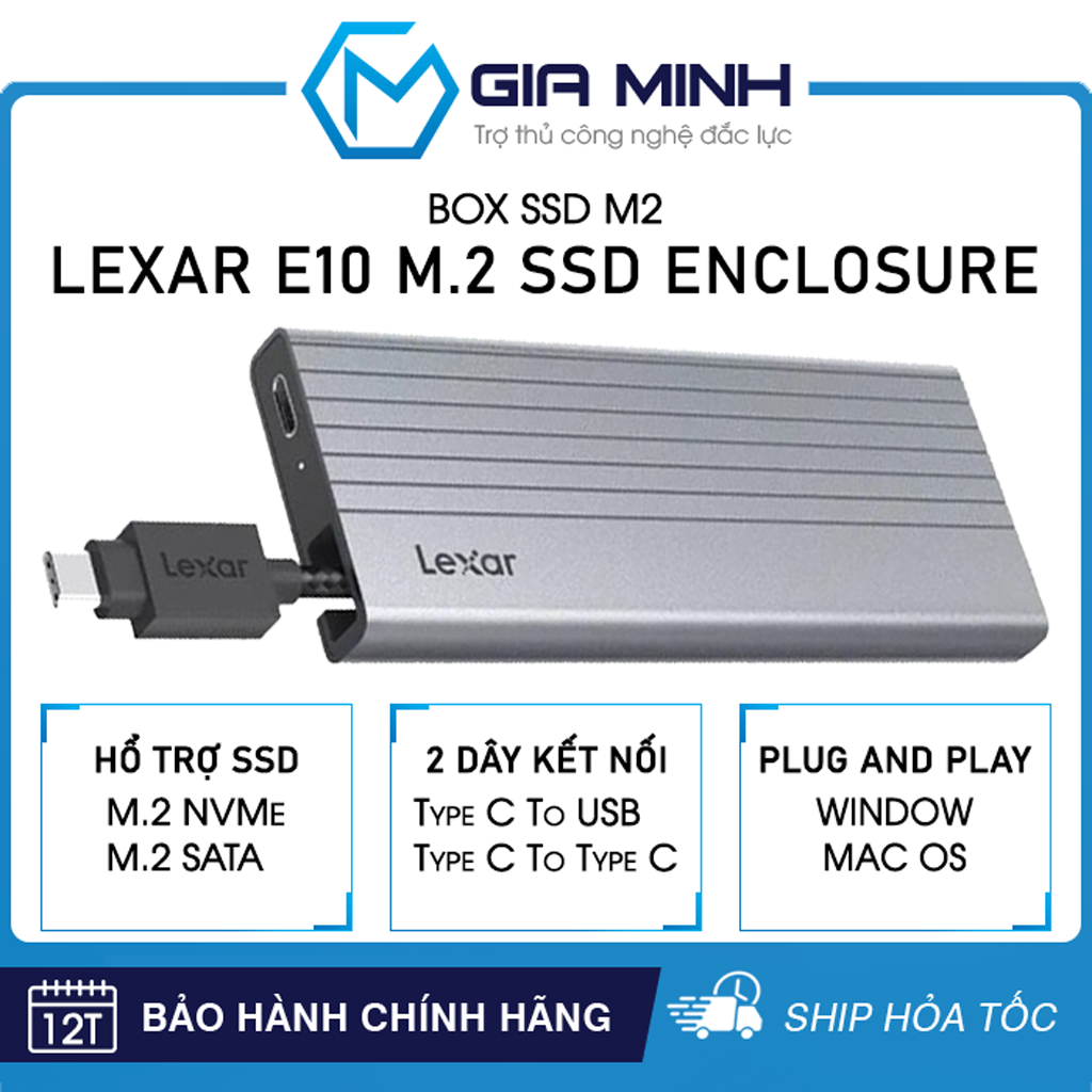 Box SSD Lexar E10 M.2 SSD Enclosure Tốc Độ Cao 10Gbps - Kèm 2 Cáp TypeC USB - Bảo Hành 12 Tháng.