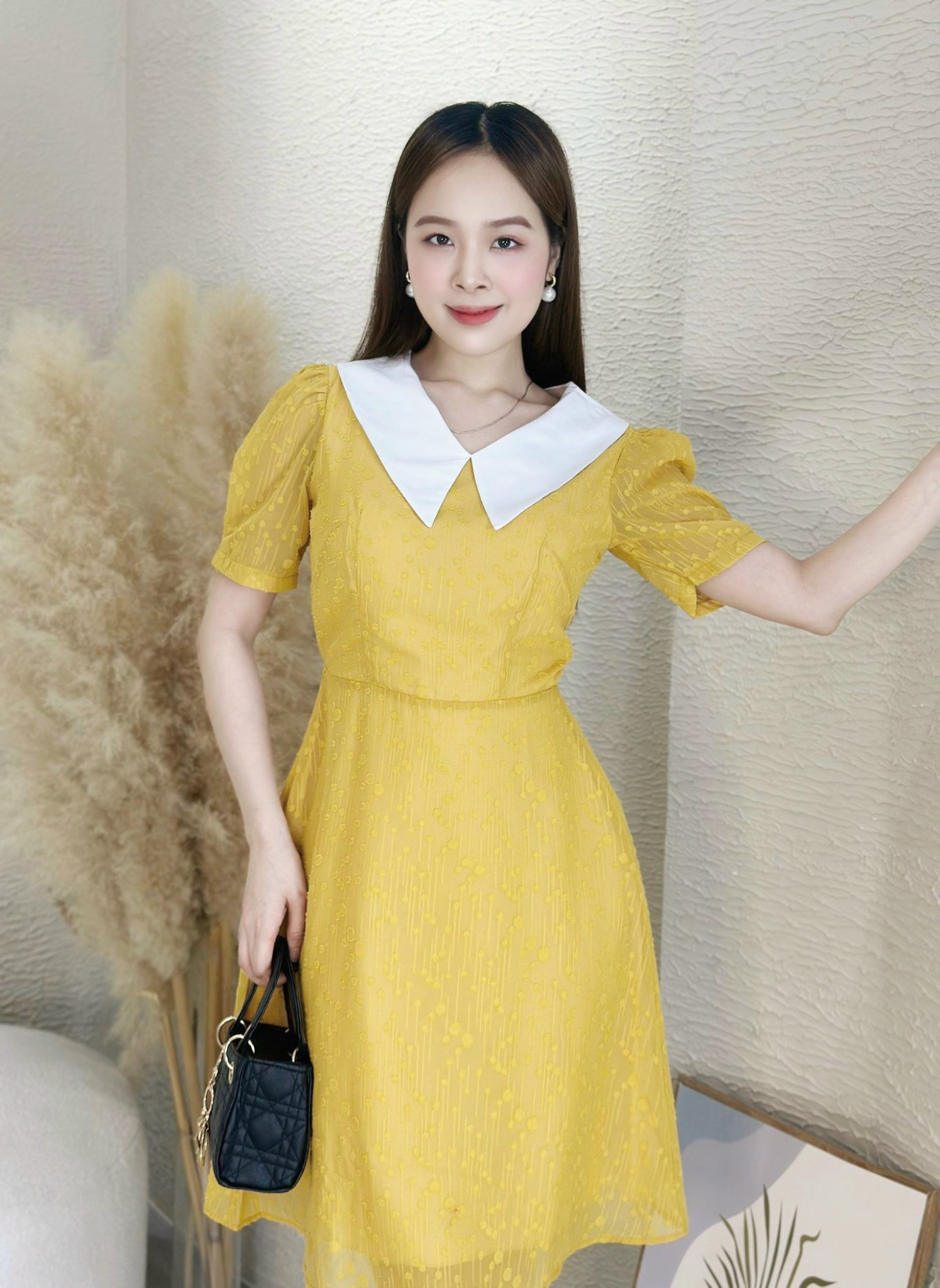 Đầm xòe voan giọt nước phối cổ trắng Misa - MS0263