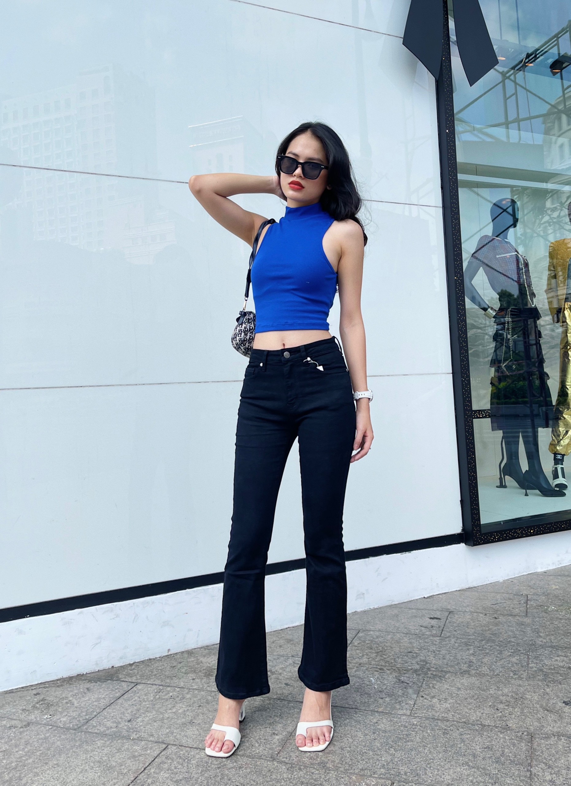 Quần jean nữ ống loe dài cotton mềm co giãn 4 chiều reverclothings jean loe dài lai to