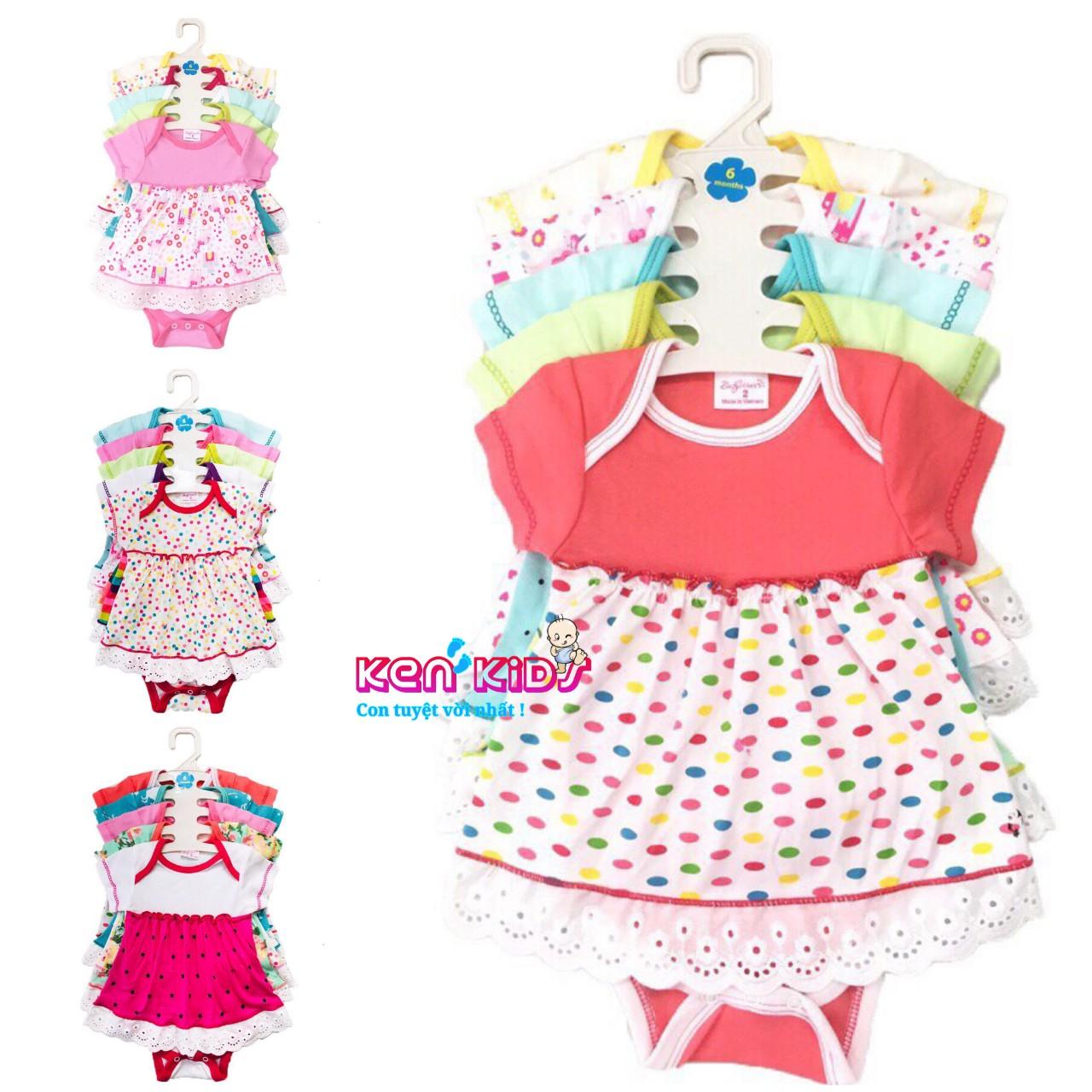 COMBO 3 Body váy phối ren hoa, chất đẹp nhiều màu cho bé (s1 - s4) - 3 bộ