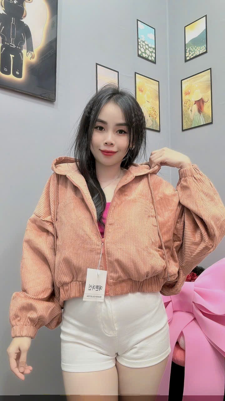 Áo khoác nữ, Áo khoác nhung CROPTOP phối dây bản to, nón rộng, vải nhung Basic cao cấp, kiểu dáng sang trọng dịu dàng siêu đẹp