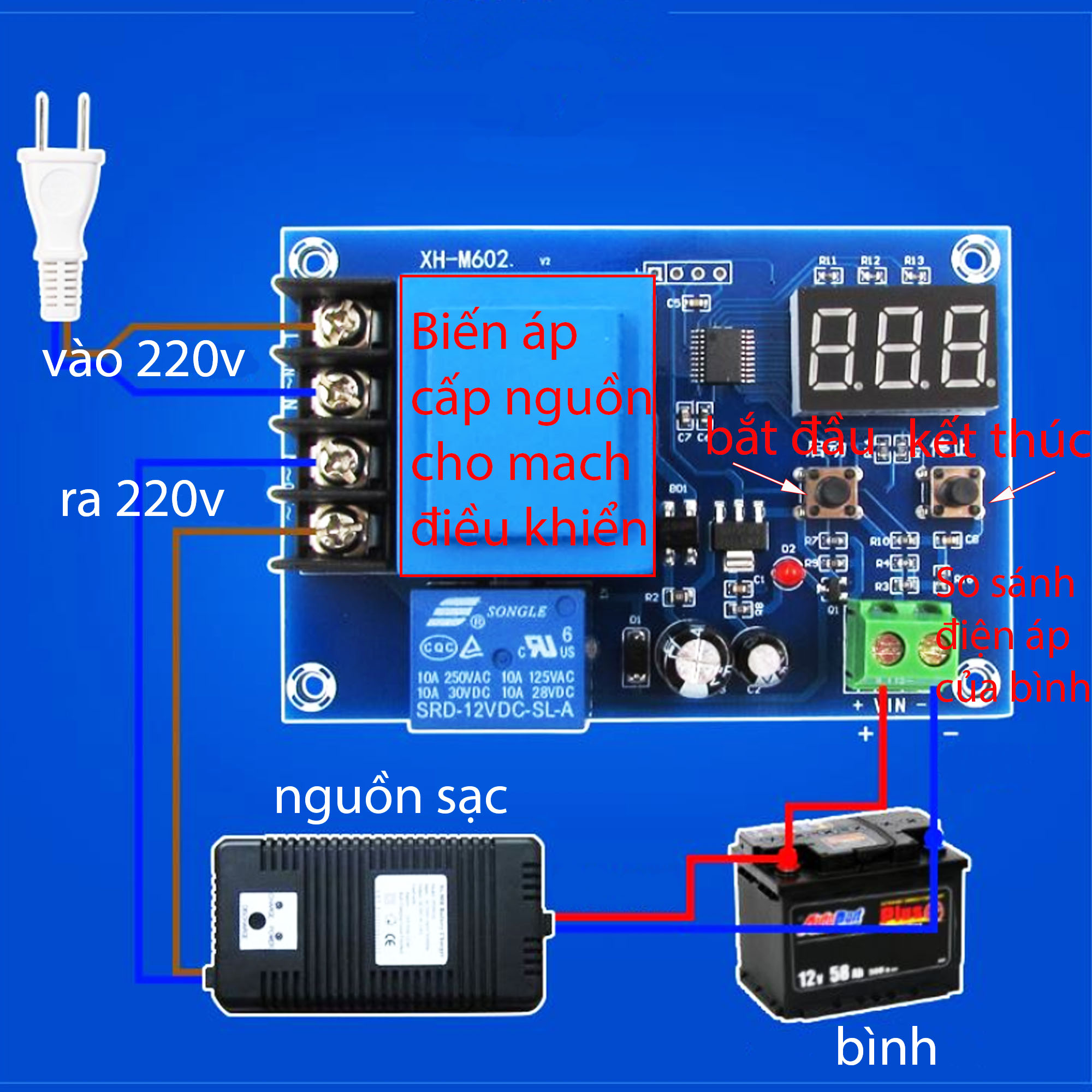 Mạch sạc acquy tự động XH-M602 6-72V
