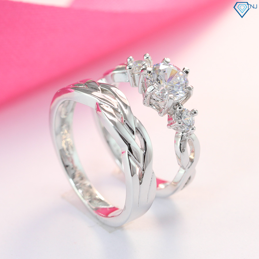 Nhẫn đôi bạc 925 vô cực đính đá khắc tên ND0181 - Trang Sức TNJ