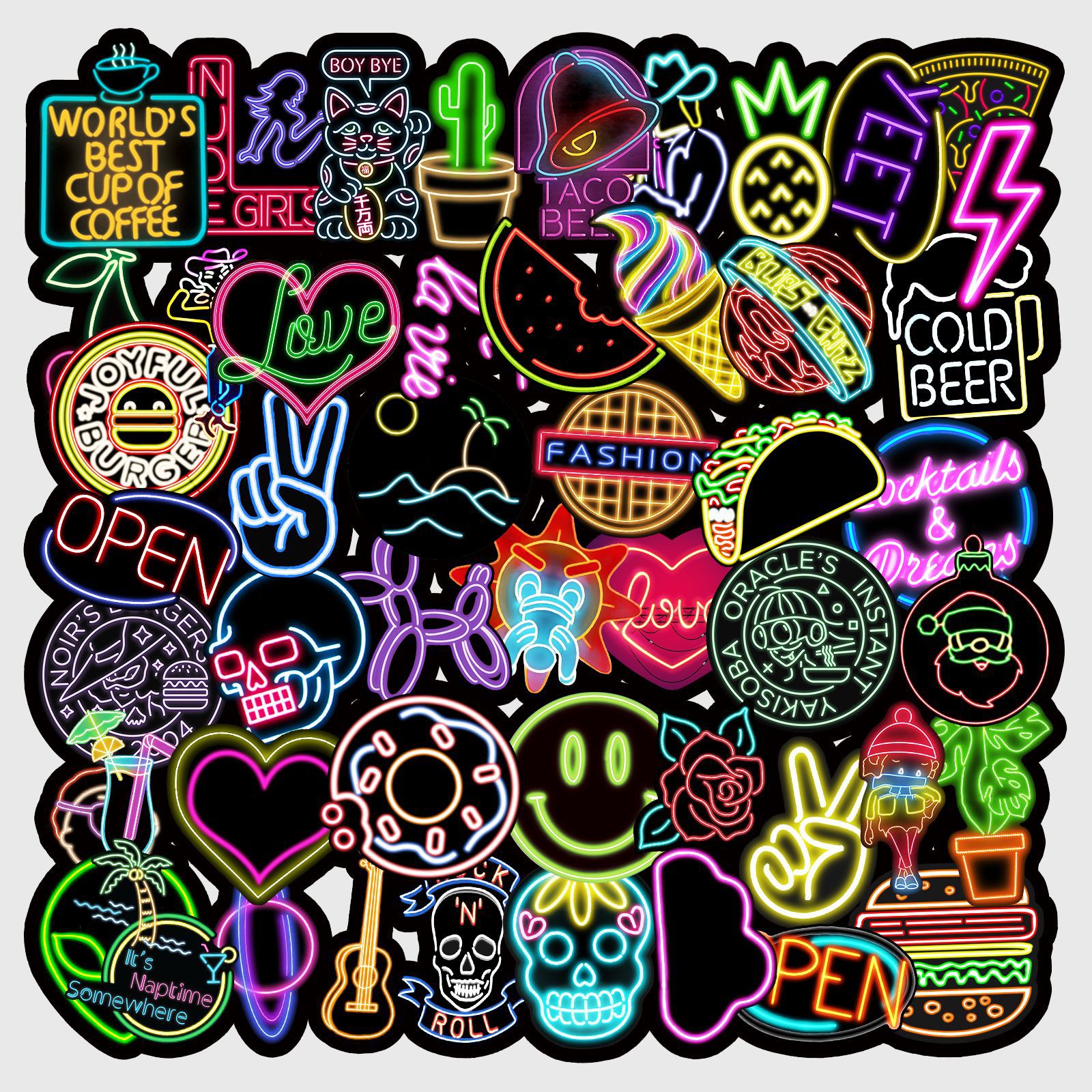 50Pcs Cartoon Cute Cartoon Night Lighting Kawaii Waterproof Sticker Skateboarding Snowboard Retro Vinyl Sticker Graffiti Notebook Sticker