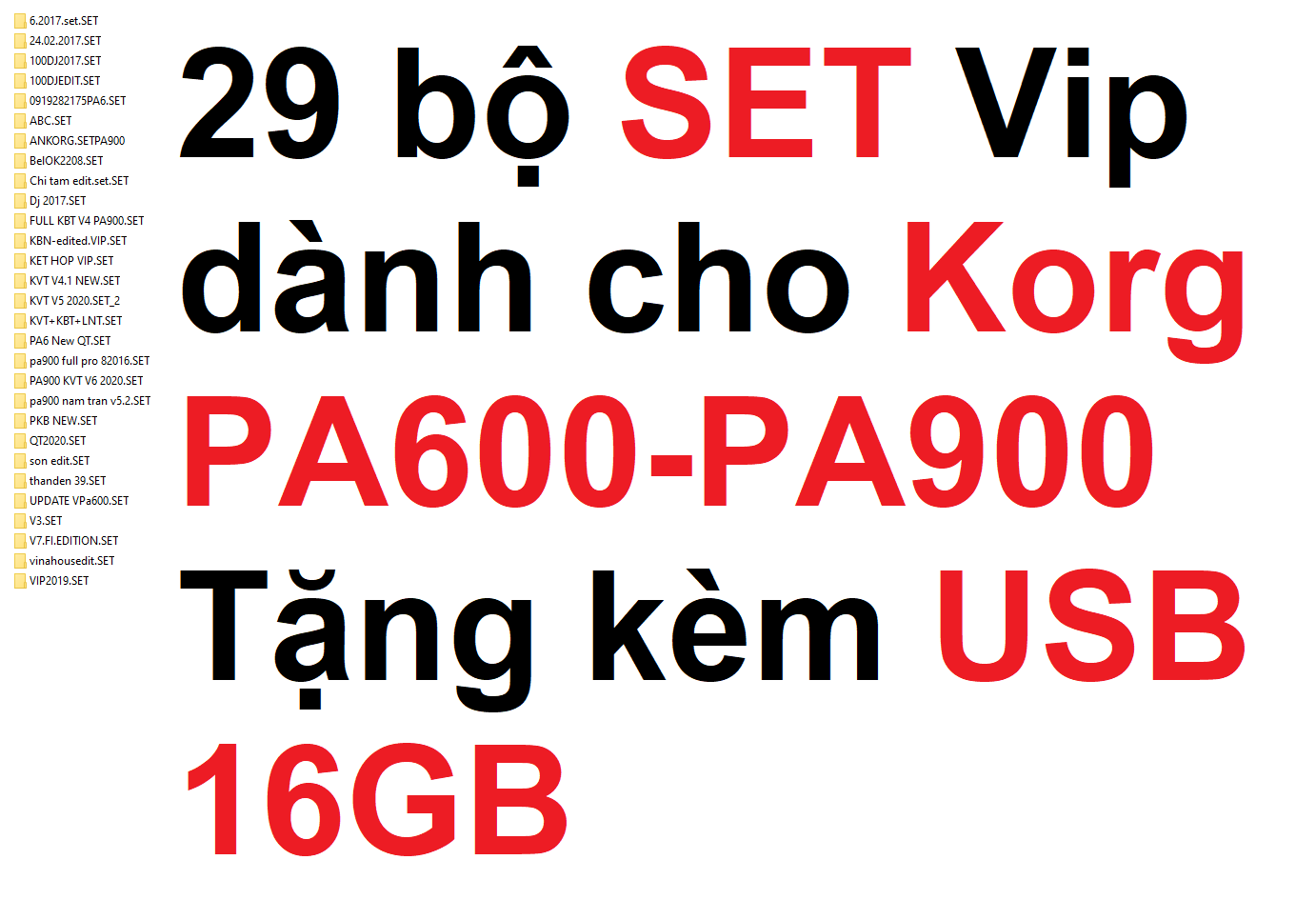 29 bộ Set Vip dành cho đàn organ Korg Pa600 và PA900 + Tặng kèm theo USB