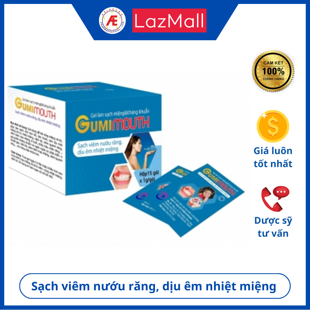 Gumimouth (tuýp 20g) - giúp làm sạch, khử mùi hôi miệng, làm thơm, làm dịu mát miệng khi bị: Nhiệt miệng, viêm lợi, viêm quanh răng