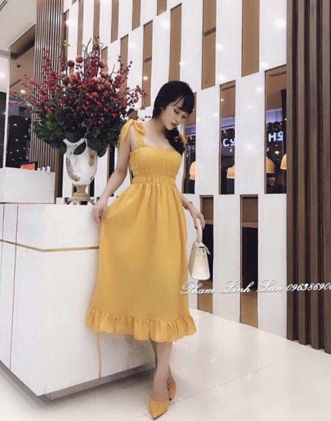 Đầm nhún cột nơ dịu dàng nữ tính 138