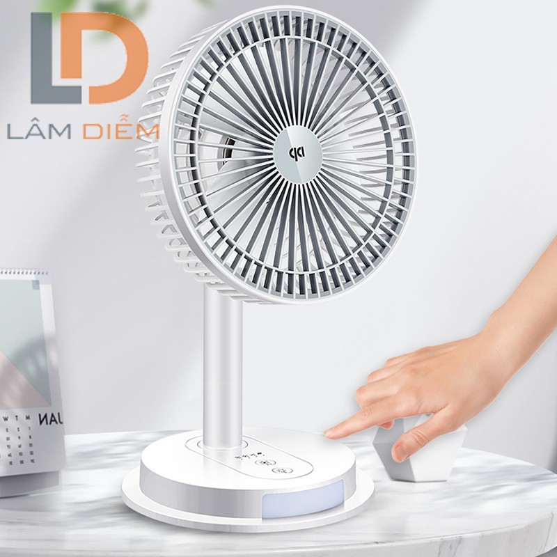 [HCM]Quạt mini cầm tay hoặc để bàn Quạt sạc điện TÌM MUA Quạt tích điện DP-7627 / 1434 TÍCH HỢP ĐÈN LED cao cấp thời gian sử dụng lên đến 4h