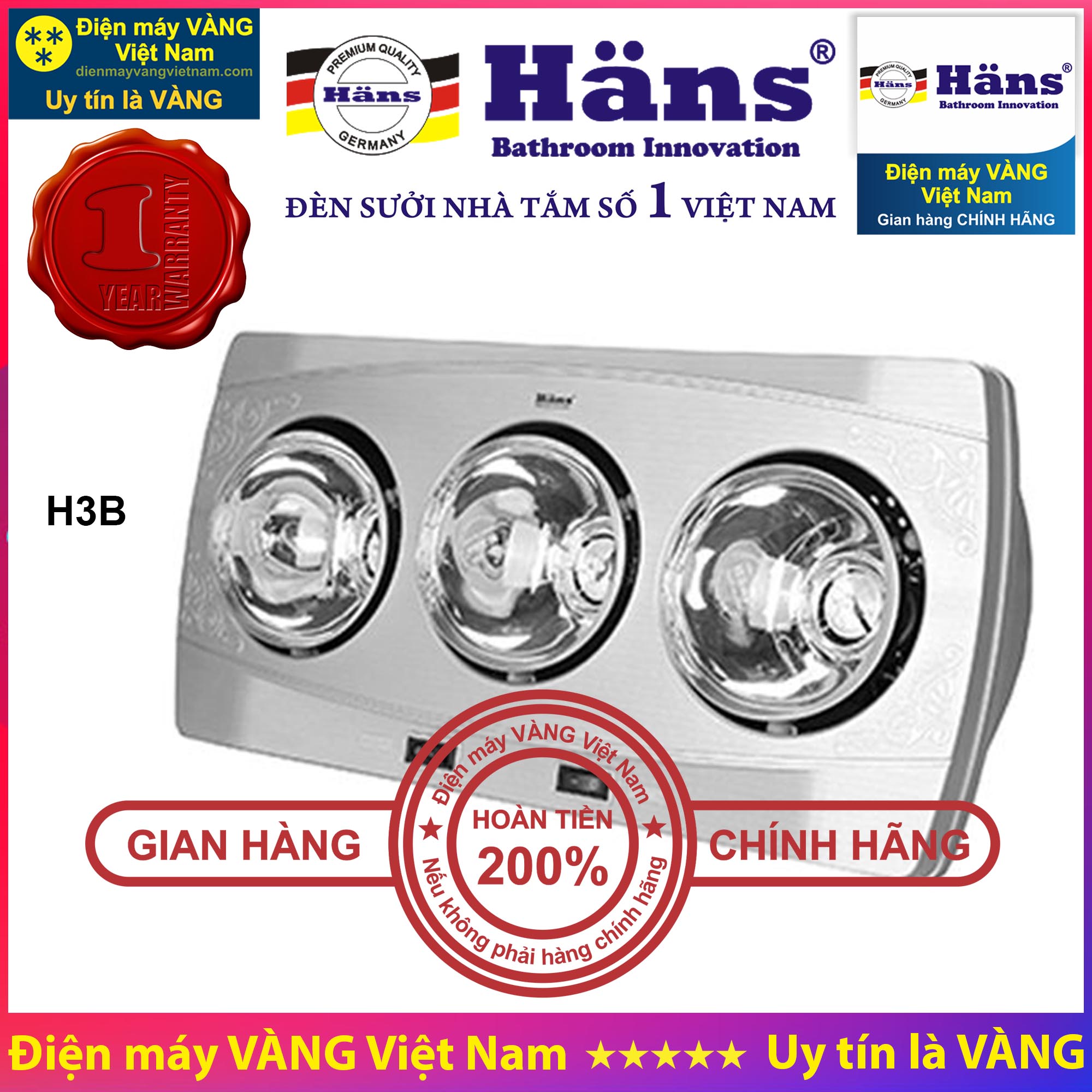 Đèn sưởi nhà tắm hans h2b h3b h4b ha-s ha-r