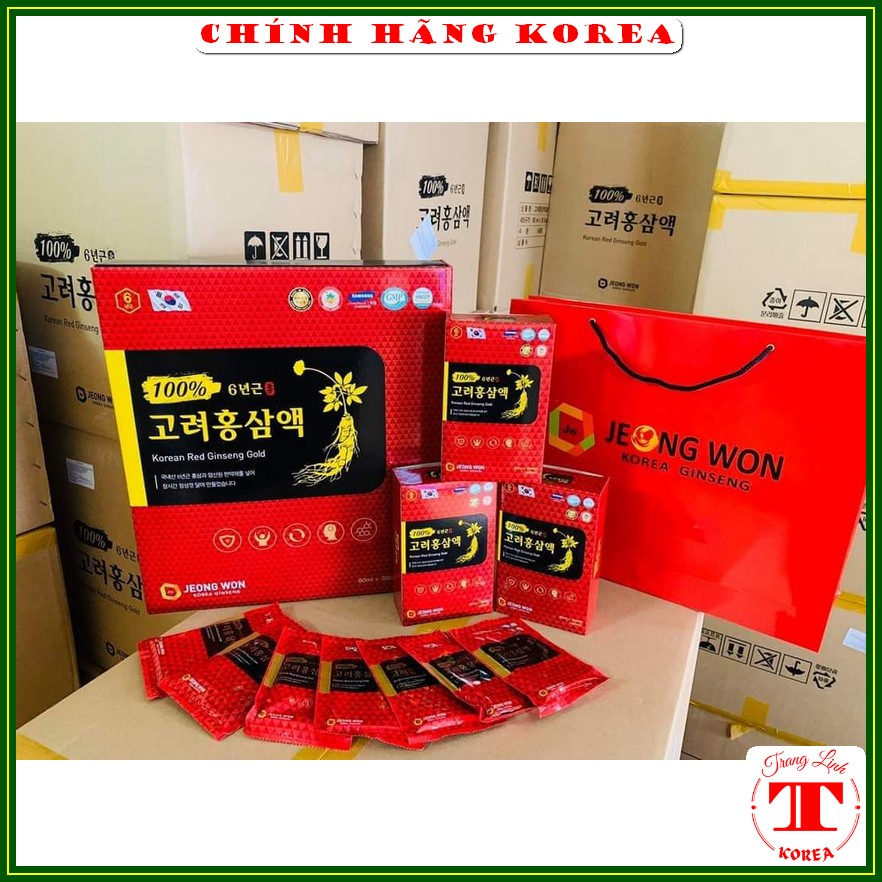Nước hồng sâm hàn quốc chính hãng Jeong Won, hộp 30 gói - Tăng thể lực, giảm stress, phòng ung thư, tranglinhkorea