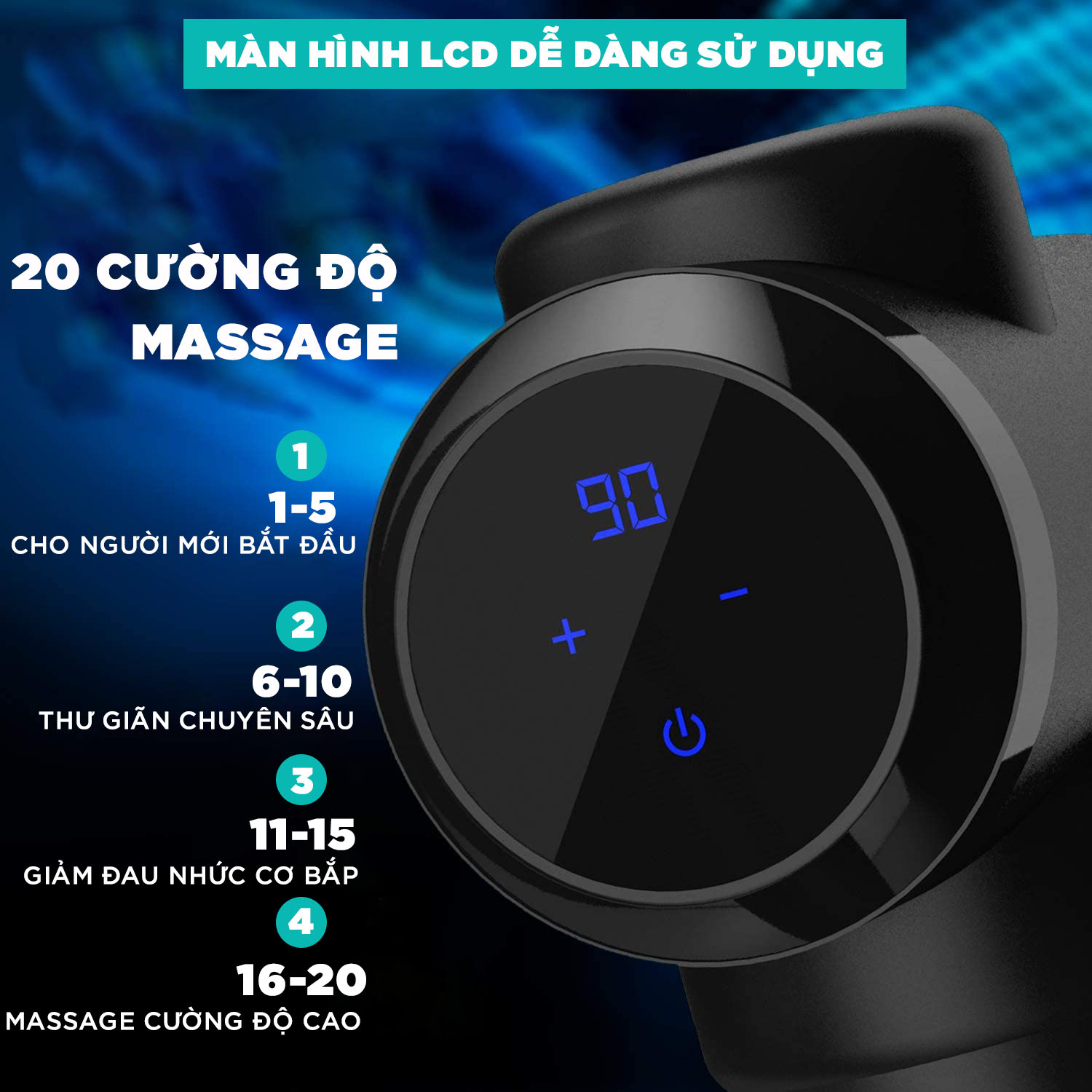 Súng Massage Cầm Tay Đa Năng Cao Cấp KINGTECH KH-720 -  Máy Massage Toàn Thân 20 Cấp Độ Xoa Bóp Chuyên Sâu Cổ Vai Gáy, Chân, Tay, Đùi - Quà Tặng Nam Nữ, Sếp, Doanh Nghiệp - Chính Hãng