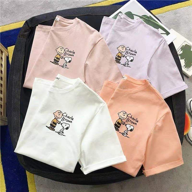 [HCM]Áo thun nữ form rộng Hàn Quốc in hình Charlie Brown dễ thương vải dày mịn mát