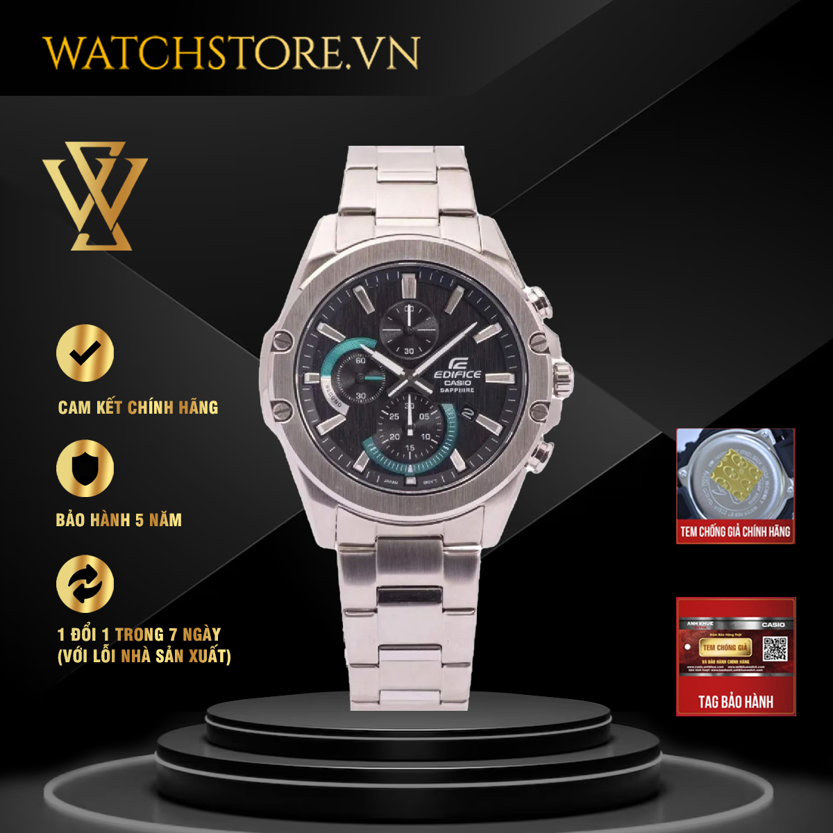 Đồng hồ điện tử nam casio edifice chính hãng watchstore efr-s567d-1avudf, mặt kính khoáng 45.4mm, dây kim loại, vỏ thép không gỉ