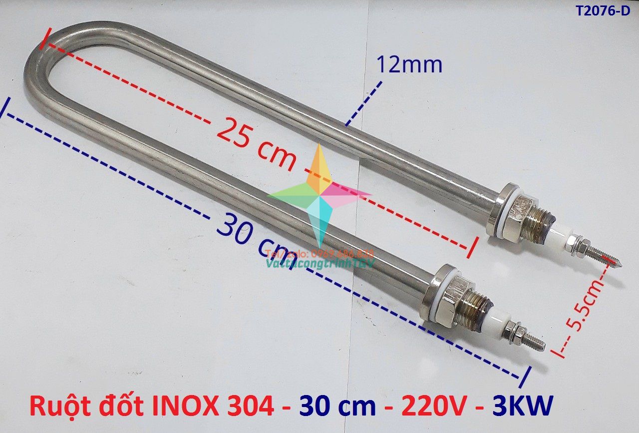 Sợi đốt điện trở nhiệt INOX 304 cho nồi phở 220V-3000W-30cm chân thẳng