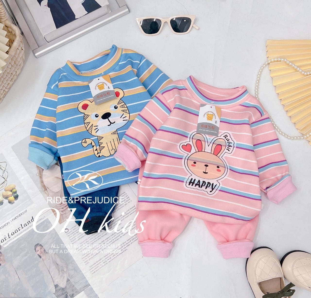 Bộ nỉ sọc hình thú cho bé 5-15kg