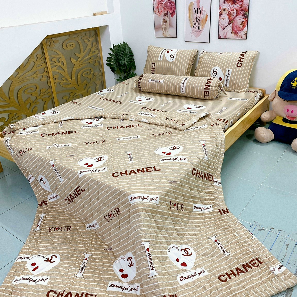 GA THUN HÀN QUỐC BỘ 5 MÓN (GA + 2 GỐI NẰM + 1 GỐI ÔM + CHĂN)