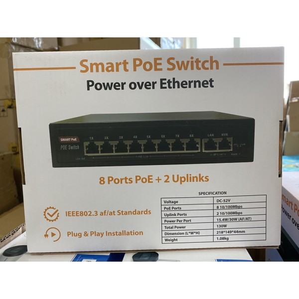 Bảng giá [HCM]Swicth Smart PoE - 8 Port PoE + 2 Port Up Link. bảo hành 24 tháng. Phong Vũ