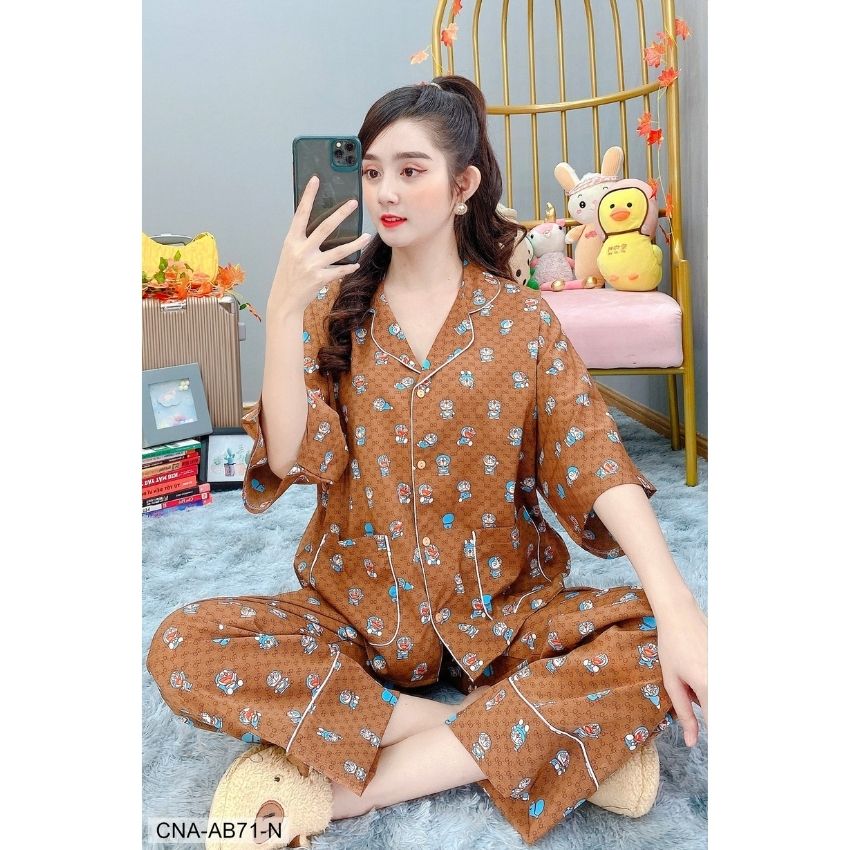 [HCM]ĐỒ BỘ LỤA ÁO CÁNH DƠI QUẦN DÀI ĐOREMON SIÊU DỄ THƯƠNG AB71