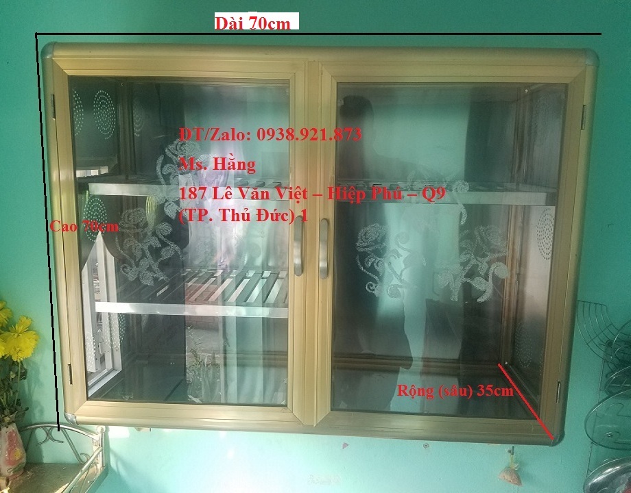 [HCM]Tủ bếp nhôm kính treo tường màu vàng đồng-KT: 70*70 (dài*cao)-TT7070V