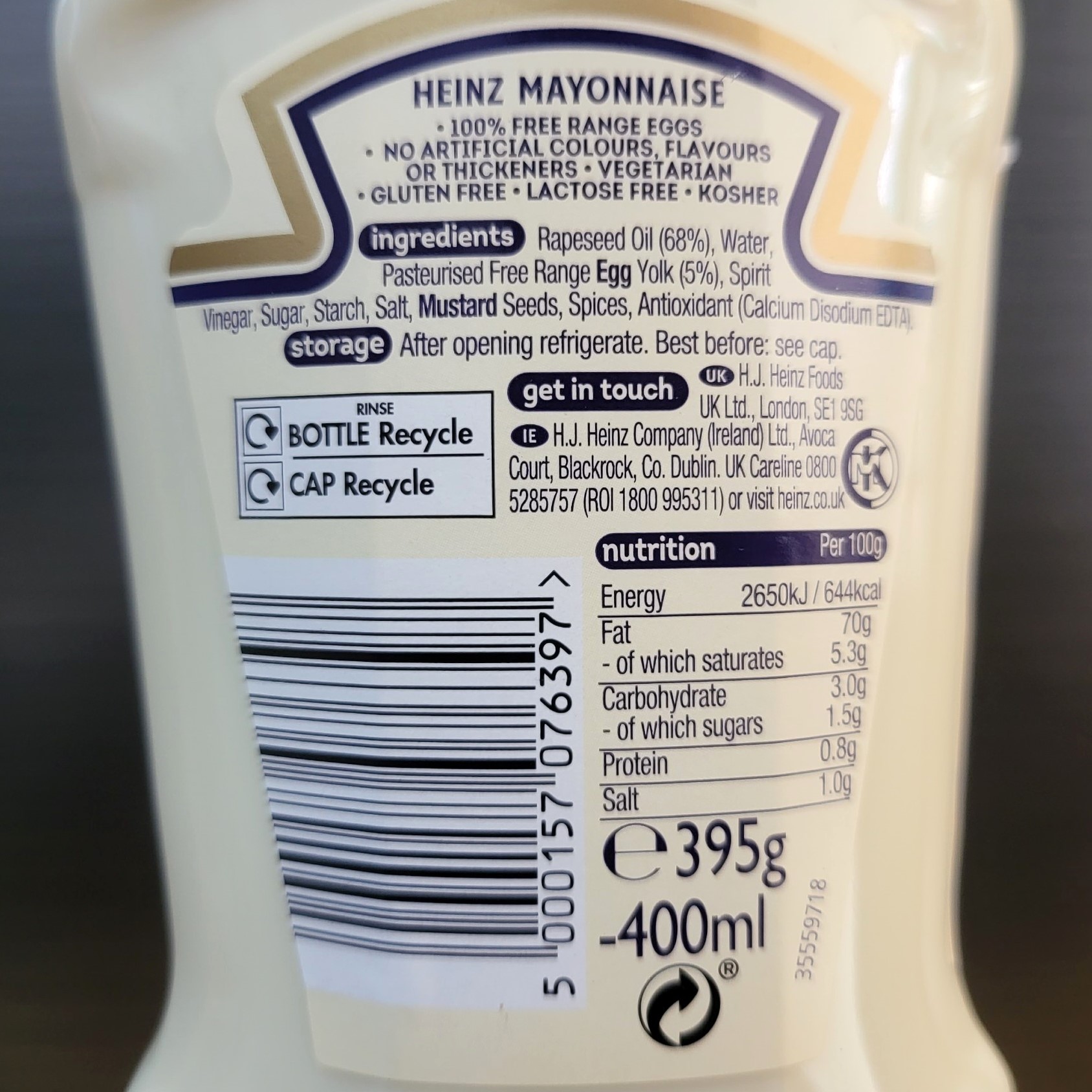 HEINZ (Chai 400ml) SỐT MAYO Seriously Good Mayonnaise 100% free range eggs