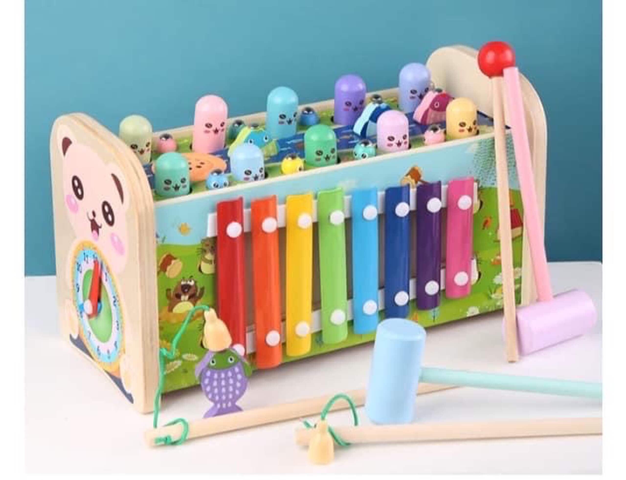 Bộ đồ chơi đập chuột bằng gỗ 7 trong 1 cho bé trai và bé gái trên 1 tuổi, chất liệu bằng gỗ cao cấp sơn màu đẹp mắt, rèn luyện khả năng sáng tạo cho bé, giúp bé vừa chơi đồng thời vừa làm quen các con số