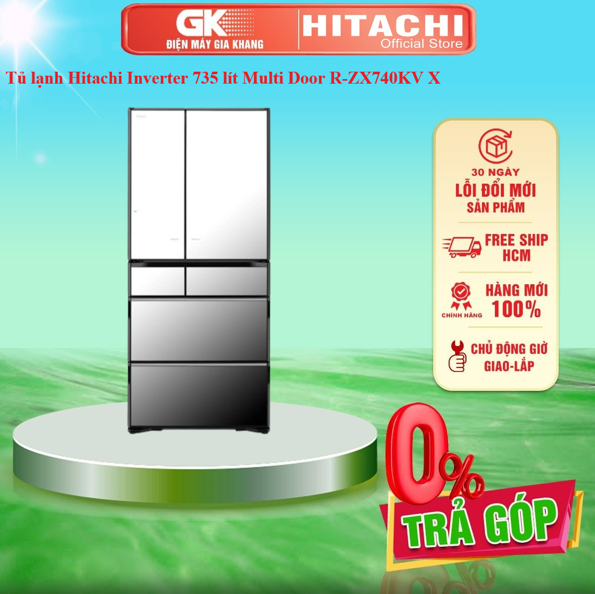 Tủ lạnh hitachi inverter 735 lít r-zx740kv - giao toàn quốc - freeship hcm