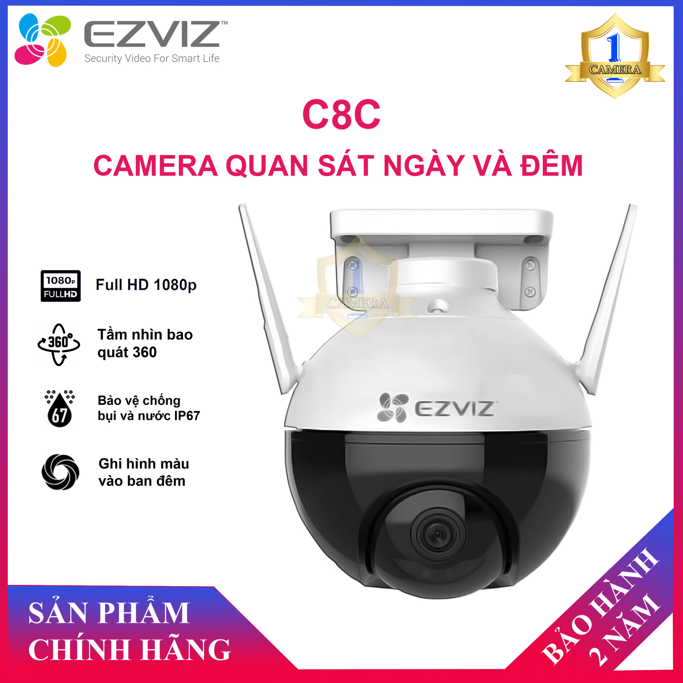 [CHÍNH HÃNG] Camera Wifi EZVIZ C8C Full Color Xoay Thông Minh Full HD 1080P (Chuẩn Nén H.265 Nhận Diện Người AI Màu Ban Đêm) - Tùy Chọn Thẻ Nhớ 32/64/128GB - Camera Số 1