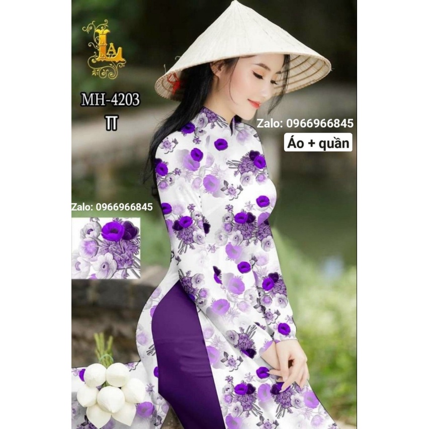 Áo dài trắng hoa tím xinh - Áo Dài Đan Linh