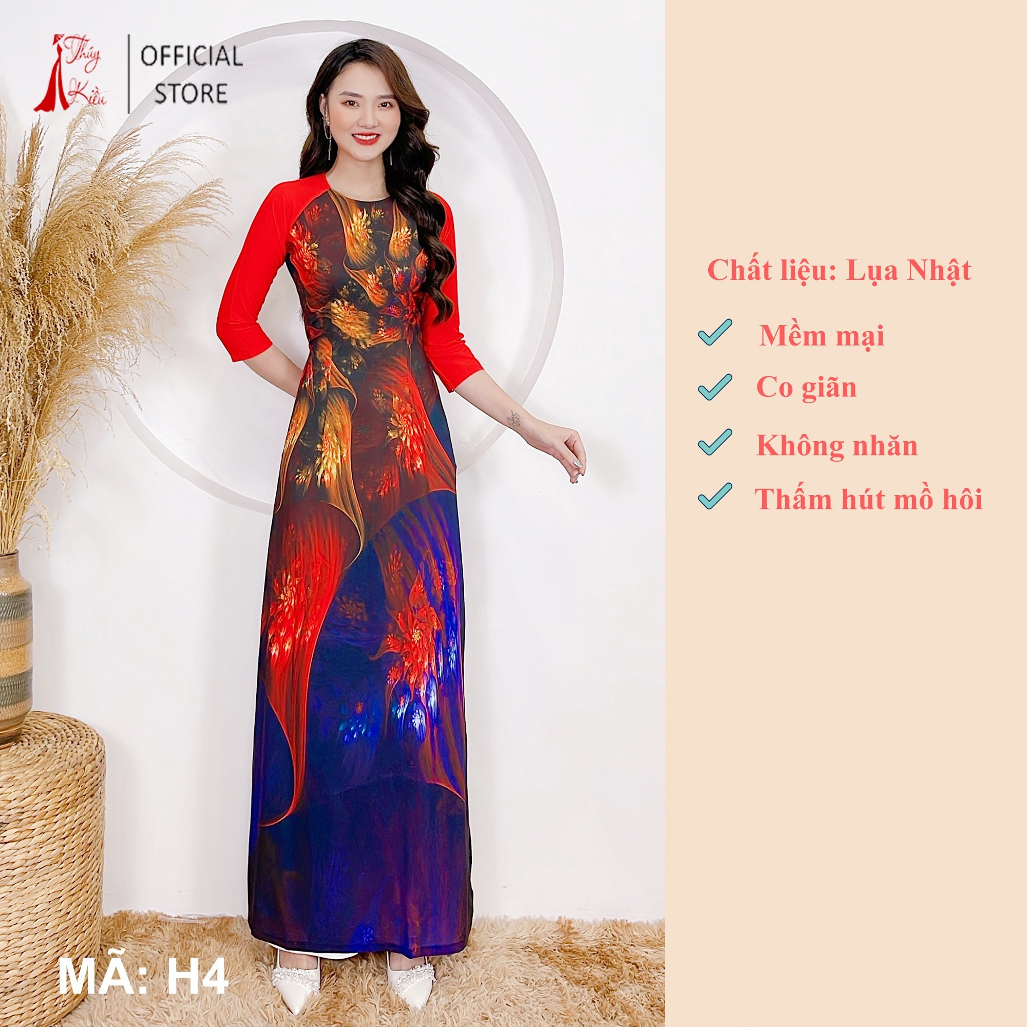 Áo dài nữ may sẵn thiết kế truyền thống đẹp cách tân tết H4 Thúy Kiều mềm mại, co giãn, áo dài giá rẻ