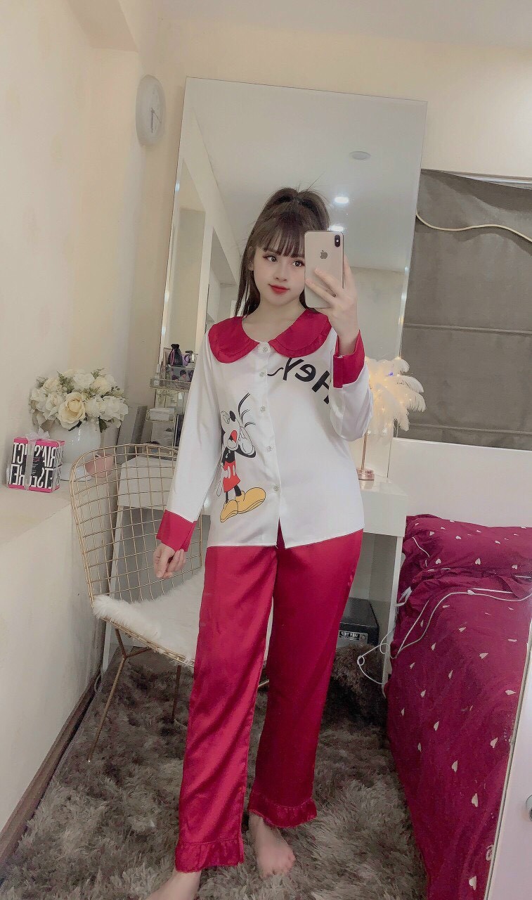 [HCM][HÌNH THẬT] SÉT ĐỒ BỘ  SÉT BỘ ĐỒ NGỦ NỮ IN HOẠT HÌNH CHUỘT DỄ THƯƠNG CỔ BÈ PHỐI 2 MÀU MỀM MỊN MTB