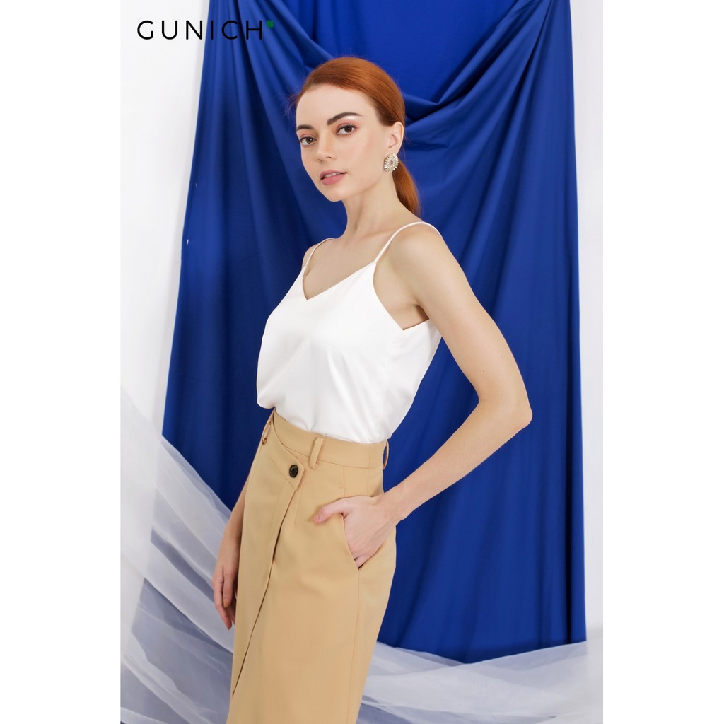Chân váy midi vàng cạp giả Gunich