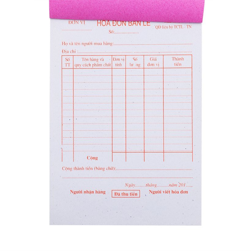 Hóa đơn bán lẻ khổ a4/a5 có 1 liên - 2 liên - 3 liên