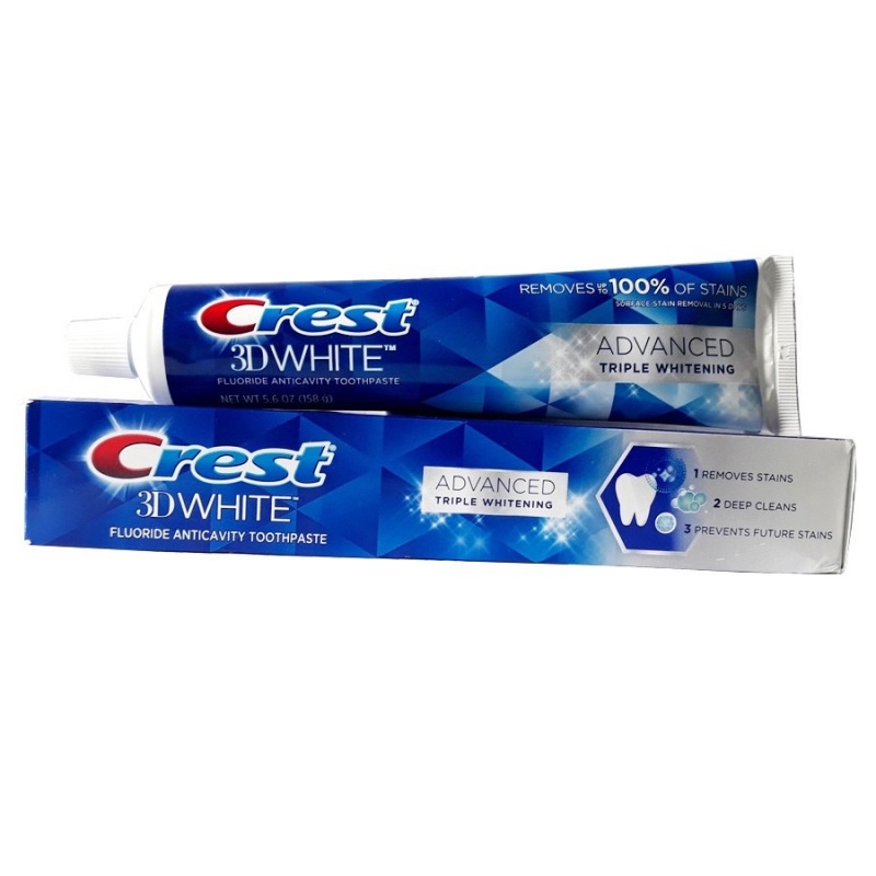 Kem đánh răng Crest 3D White Advanced Triple Whitening 24 hour stain prevention technology 158g