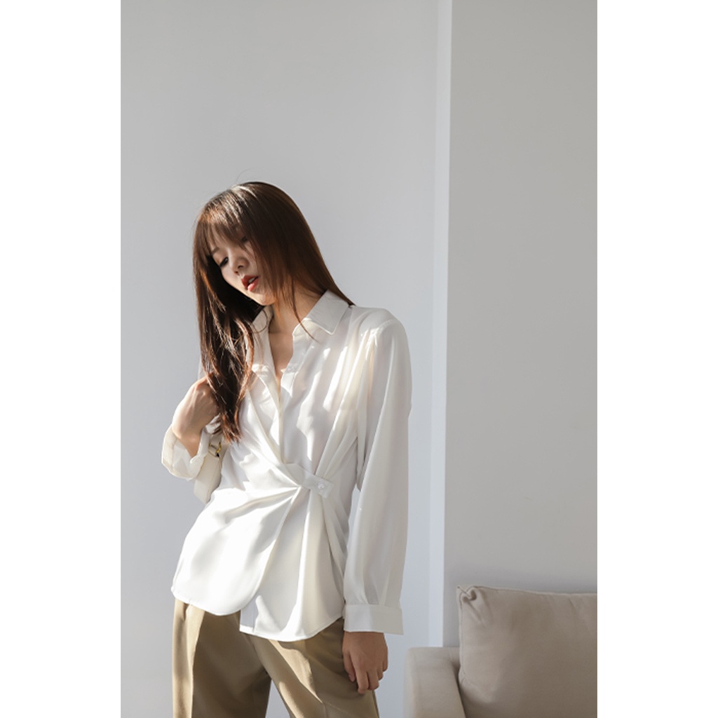 Áo sơ mi nữ cổ đức cài cúc vạt chéo Everlyn Harriet