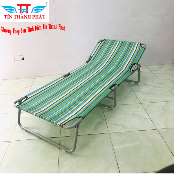 Giường xếp thép sơn tĩnh điện Tín Thành Phát – Khung thép chắc chắn, vải giường thoáng mát, dễ vệ sinh