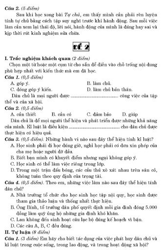 Đề Kiểm Tra Giáo Dục Công Dân 9