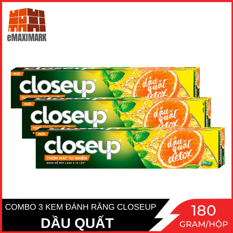 Combo 3 kem đánh răng closeup dầu quất detox tuýp 180g