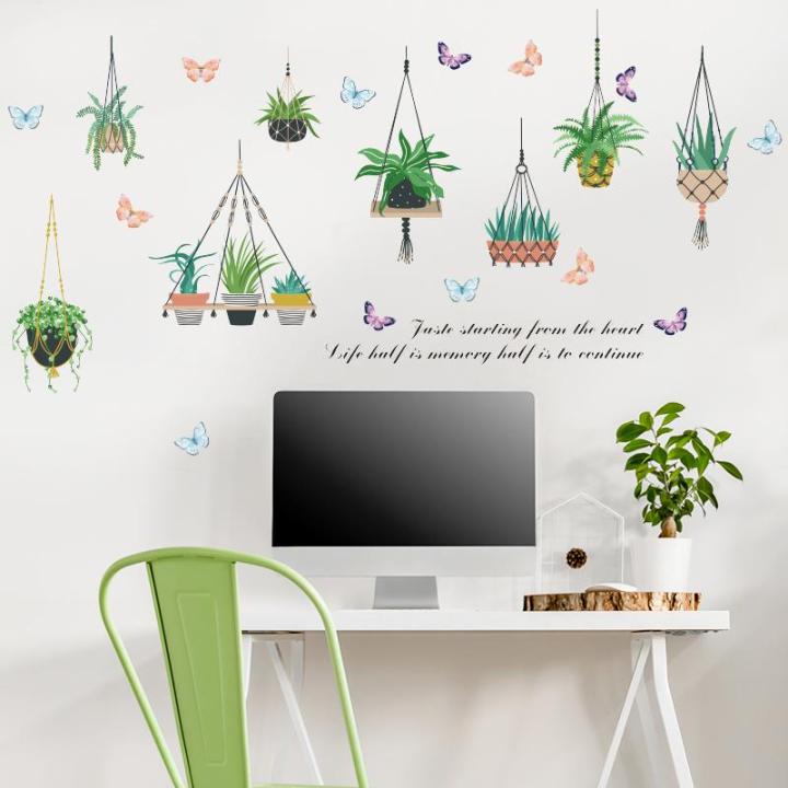Decal dán tường giỏ hoa xương rồng SK9329 - Decal dán tường cây xanh ,Decal dán tường hoa lá
