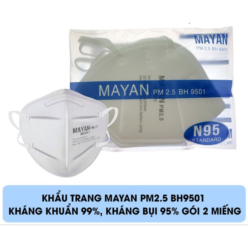 Khẩu trang N95 MAYAN  PM2.5 túi 2 cái